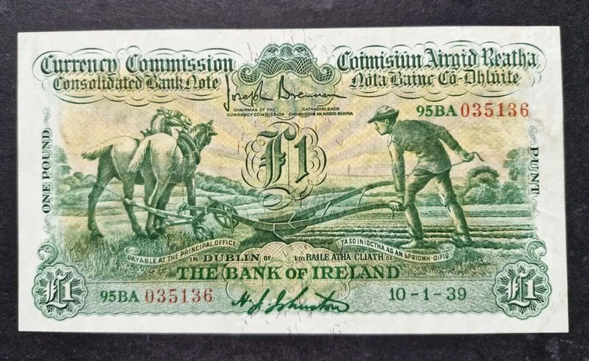 Excellent Ireland 1939 Banknote 1 Pound Ploughman The Bank Of Ireland - Image 3