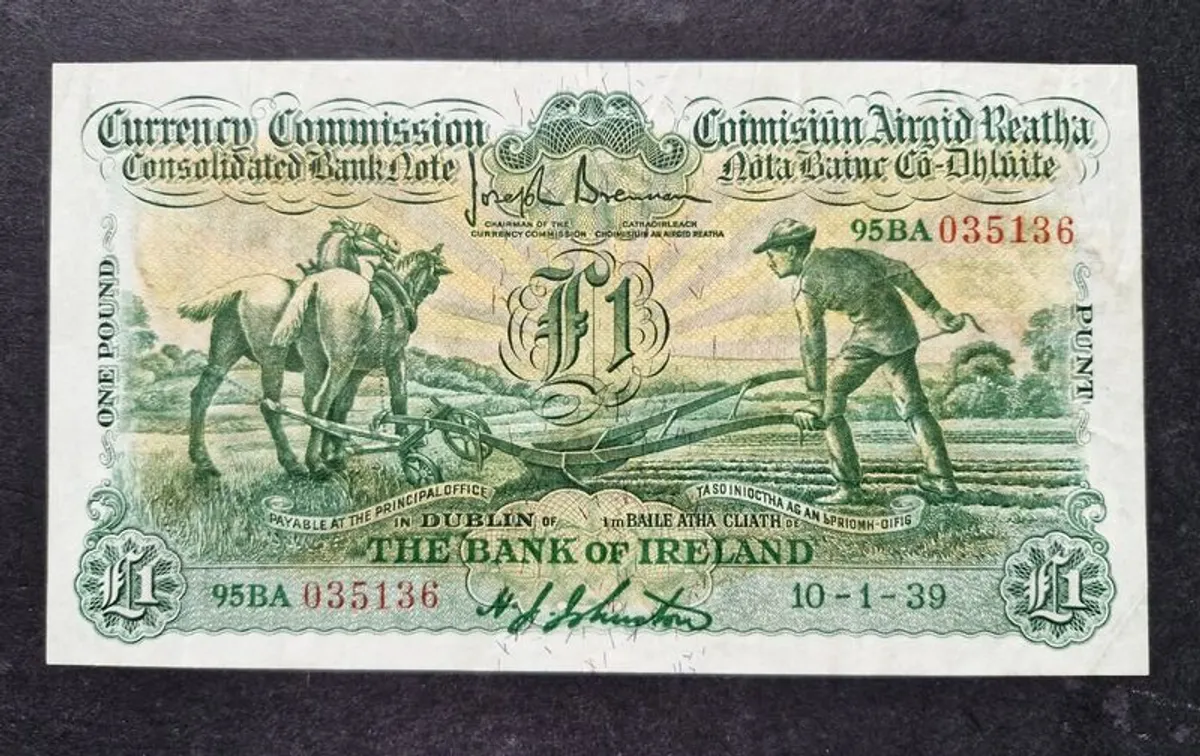 Excellent Ireland 1939 Banknote 1 Pound Ploughman The Bank Of Ireland - Image 4