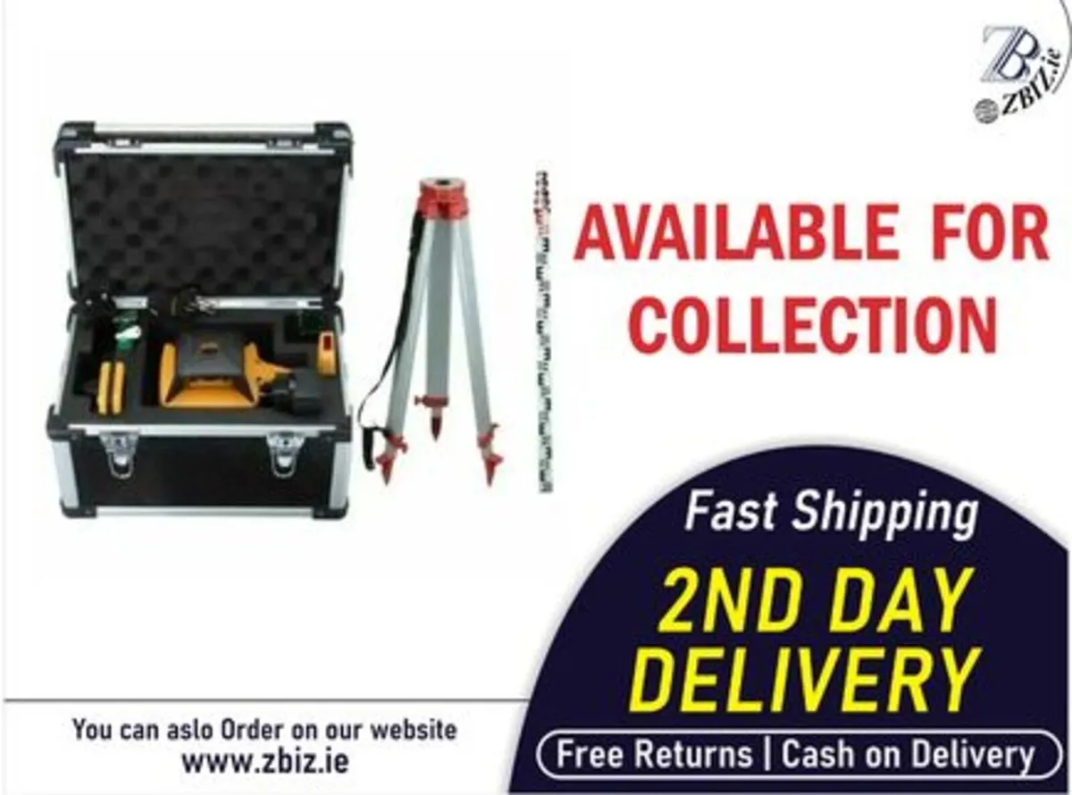 Rotary Laser Level 500m Green Beam Staff & Tripod - Image 1