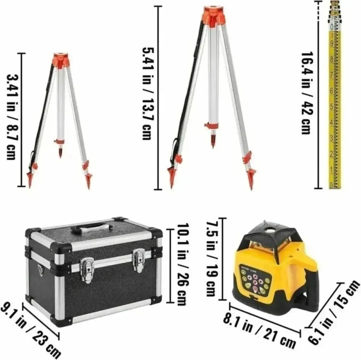 Rotary Laser Level 500m Green Beam Staff & Tripod - Image 2