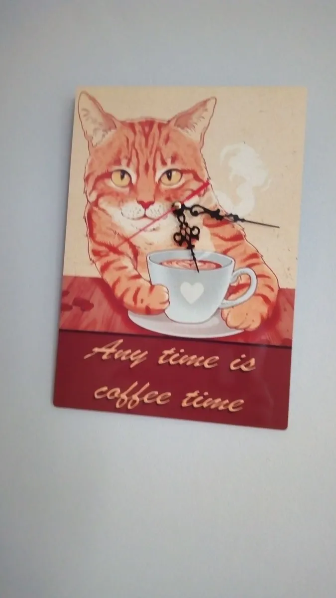 Coffee cat clock mancave pub home bar coffee shop - Image 1