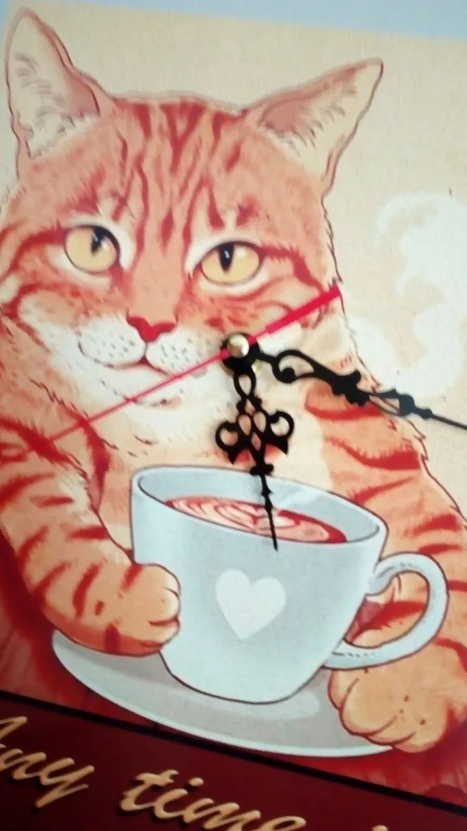Coffee cat clock mancave pub home bar coffee shop - Image 3