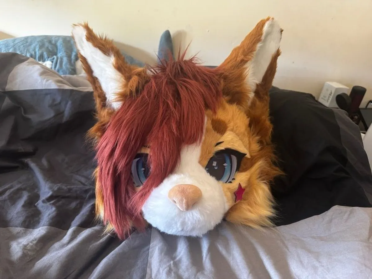 Fursuit head- posable ears and neck fur - Image 1