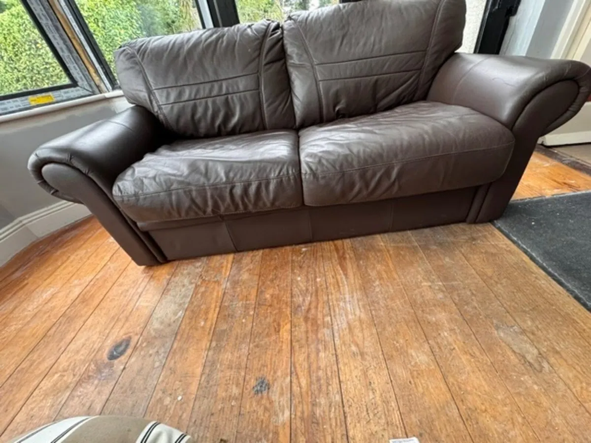 Leather sofa bed (3 seater) - Image 2