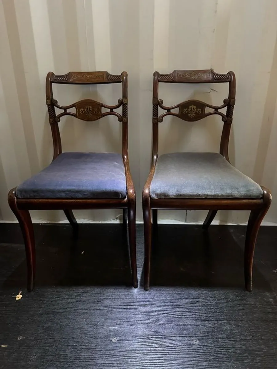 A Rare Pair of Regency Cut-Brass & Rosewood Side Chairs (c. 1820) - Celebrating 200 Years of Craftsmanship - Image 1