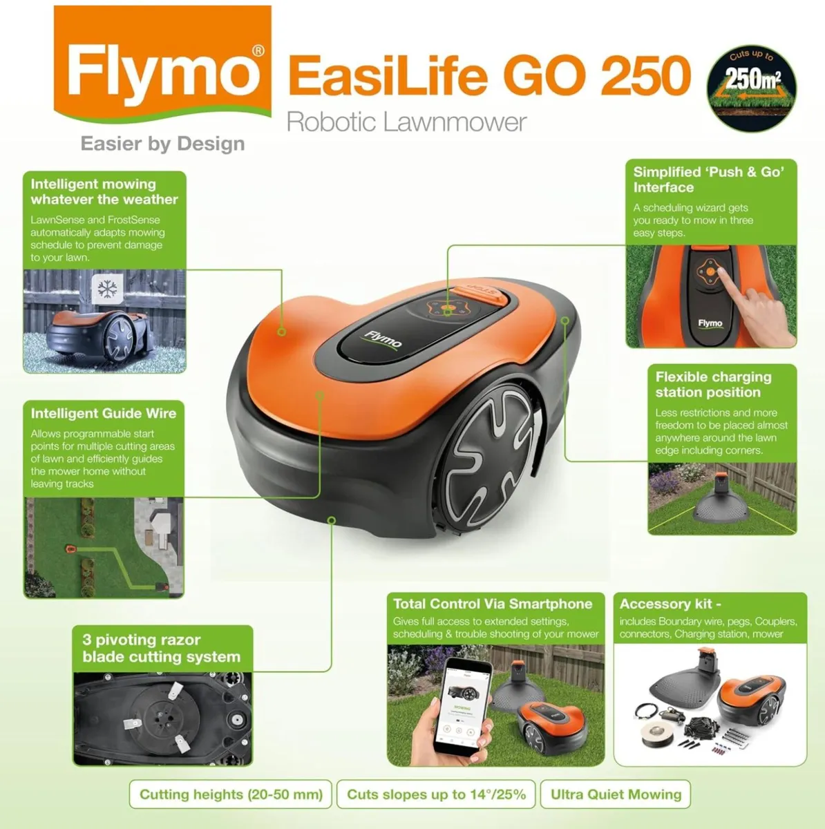 Flymo EasiLife 250 GO Robotic Lawn Mower and house - Image 3