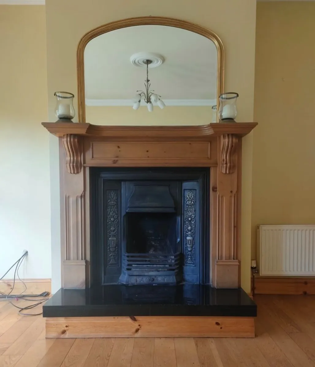 Pine Fireplace with Cast Iron Insert & Granite