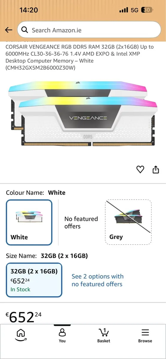 Memory ram 32 gb RGB DDR5 2x16 - Image 1