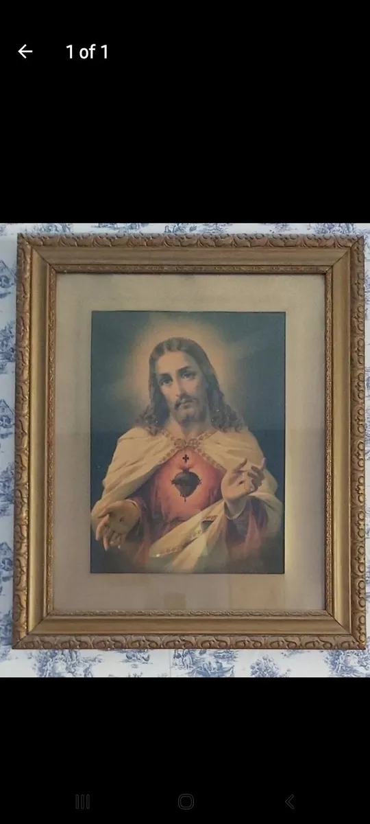 Large Vintage Framed Sacred Heart Picture