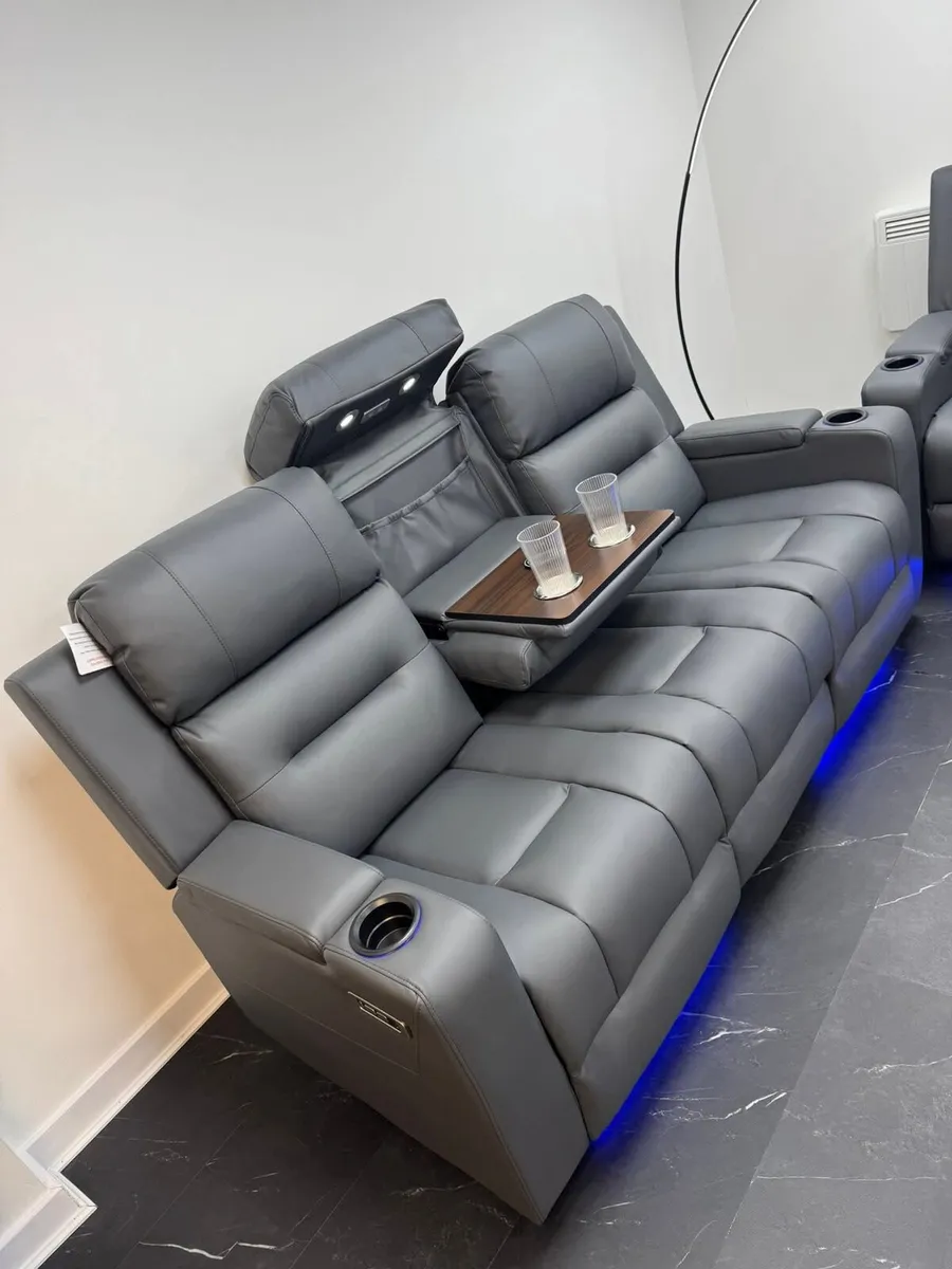 Titan 3+2 Dark Grey Electric Leather Recliner Sofa - Image 1