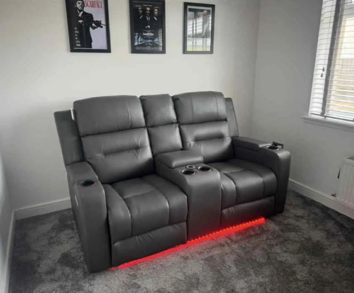 Titan 3+2 Dark Grey Electric Leather Recliner Sofa - Image 2