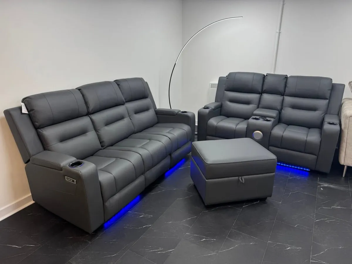 Titan 3+2 Dark Grey Electric Leather Recliner Sofa - Image 3