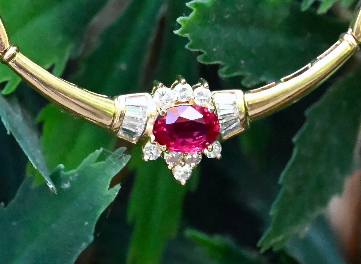 Vintage 1970s Ruby & Diamond Necklace - 18ct - Image 1