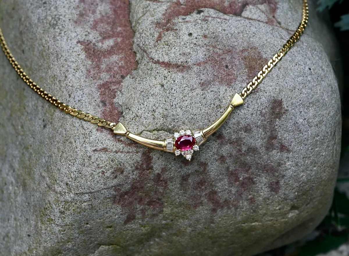 Vintage 1970s Ruby & Diamond Necklace - 18ct - Image 3