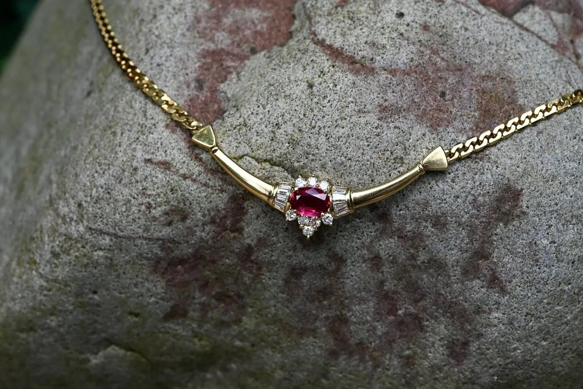 Vintage 1970s Ruby & Diamond Necklace - 18ct - Image 4