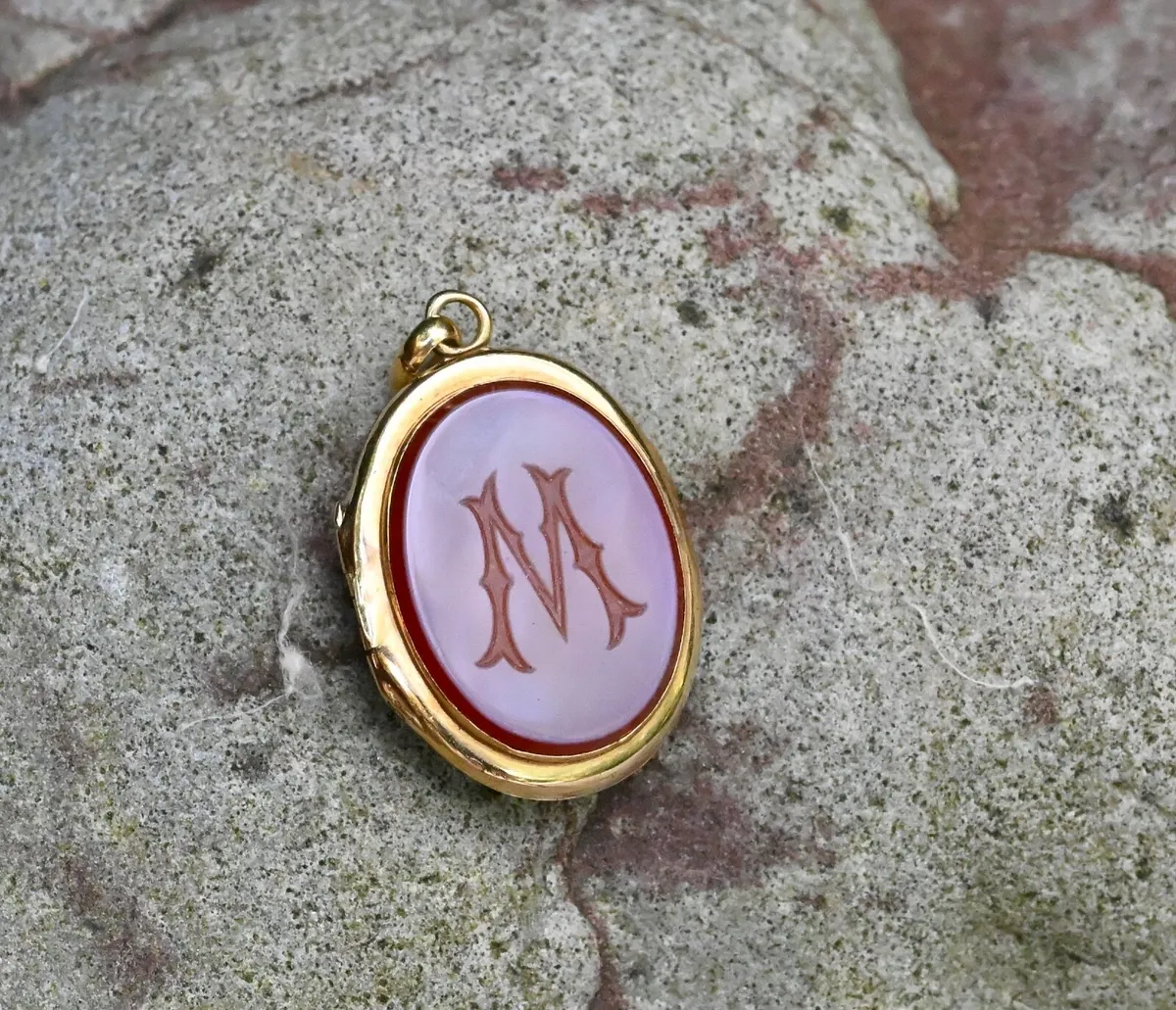 Antique Victorian Carnelian Locket Pendant 'M' - Image 1