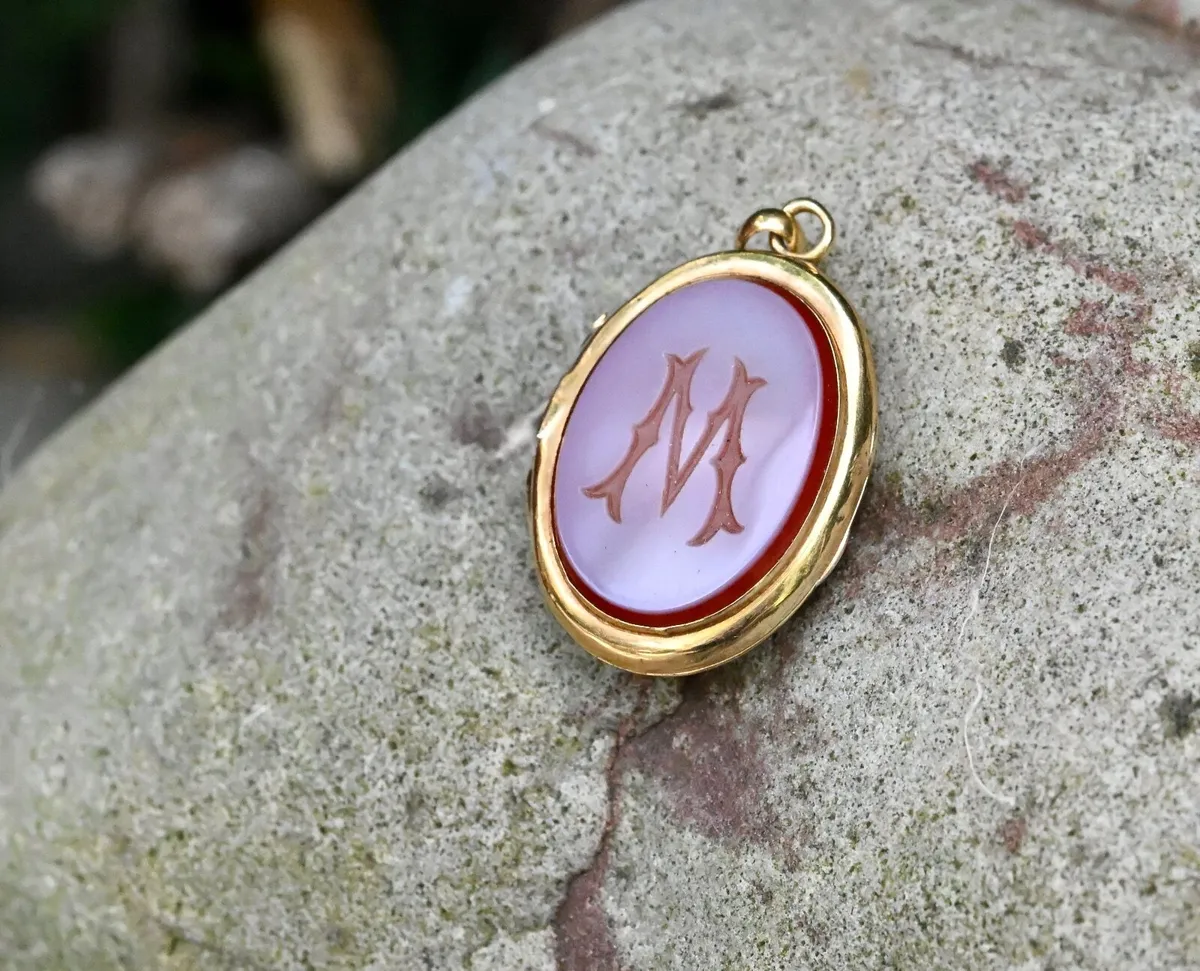 Antique Victorian Carnelian Locket Pendant 'M' - Image 3