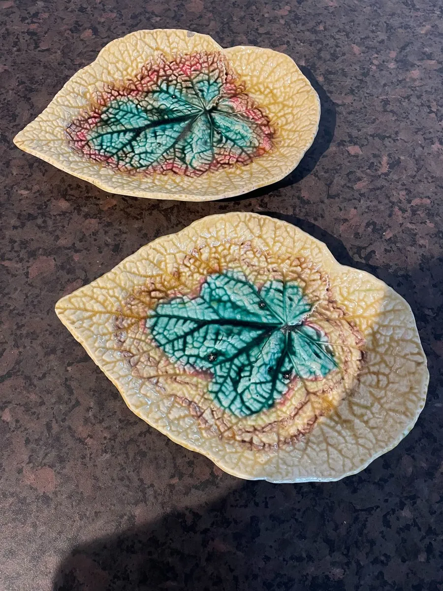Antique Victorian Majolica Begonia Leaf Plates - Image 1