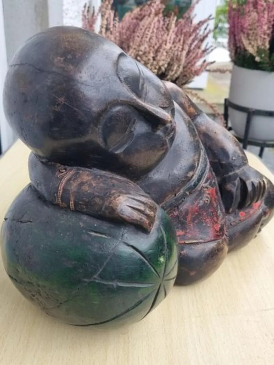 A large wooden statue of a sleeping Buddha - Image 3