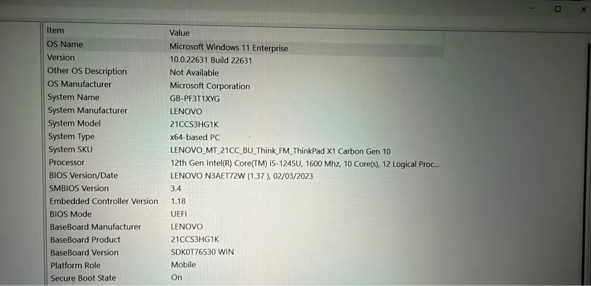 Lenovo x1 Carbon Gen10 - Image 3