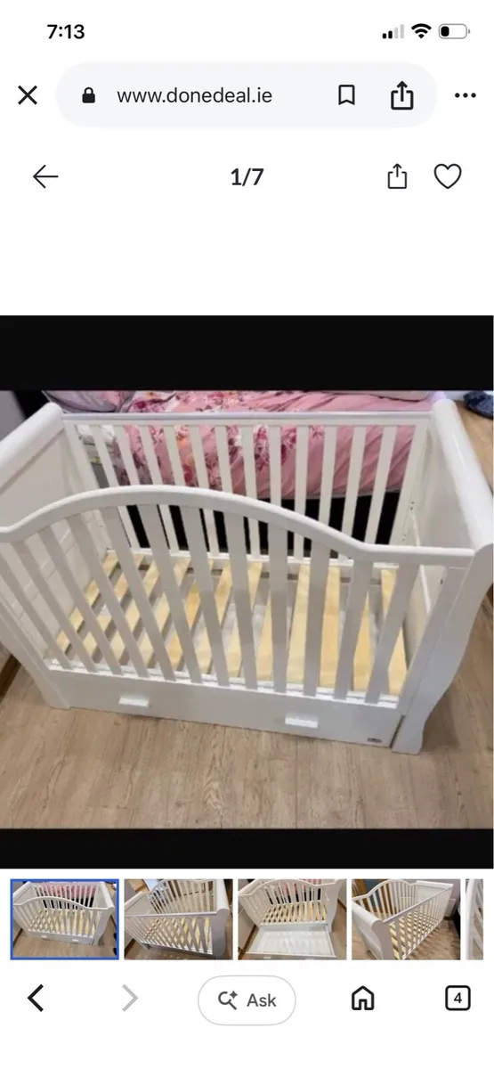 Oslo sleigh cot bed white x2 - Image 1