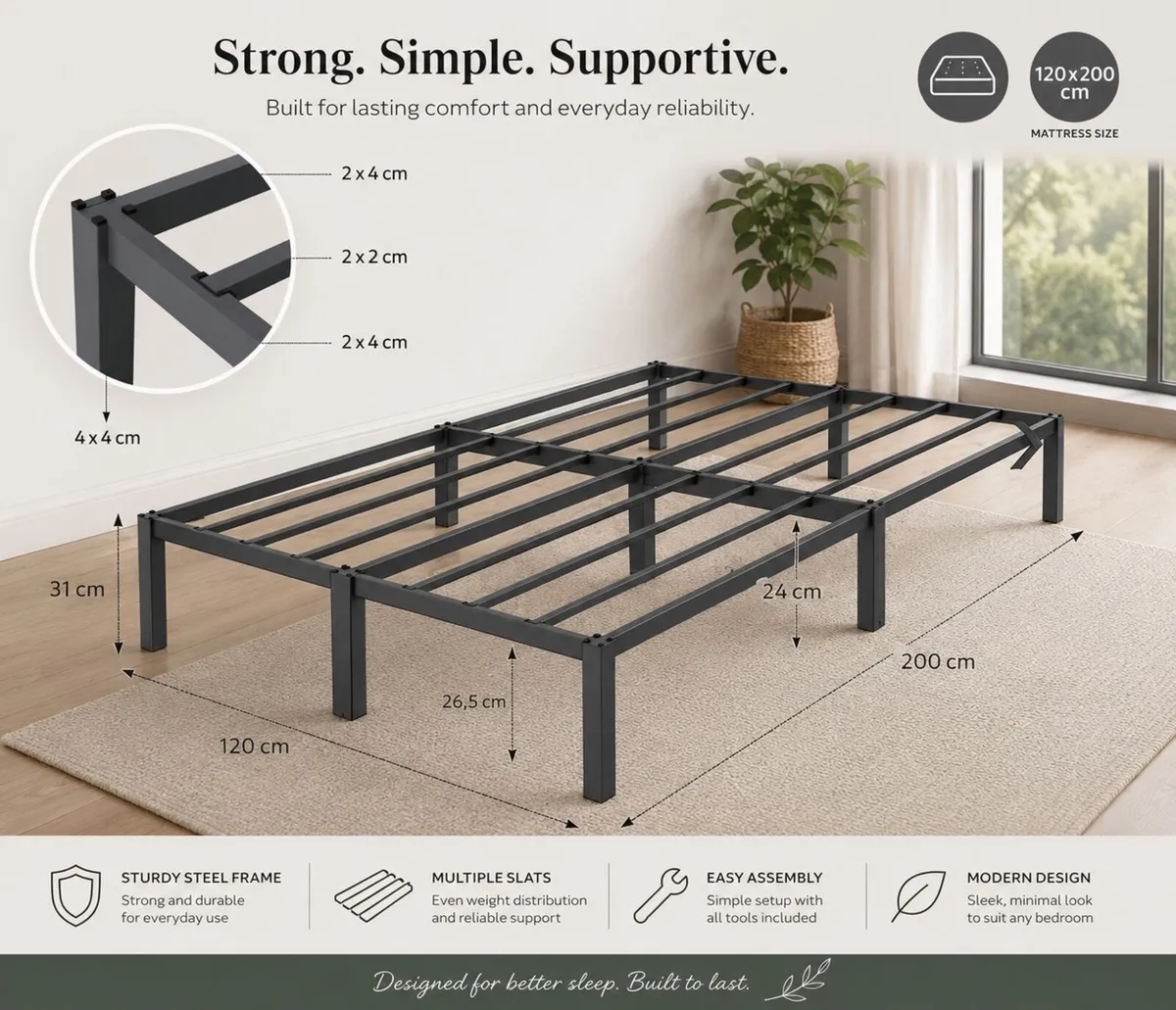 Small Double Metal Bed Frame with Mattress - Image 2