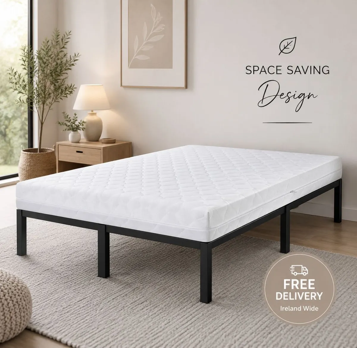 Small Double Metal Bed Frame with Mattress - Image 1