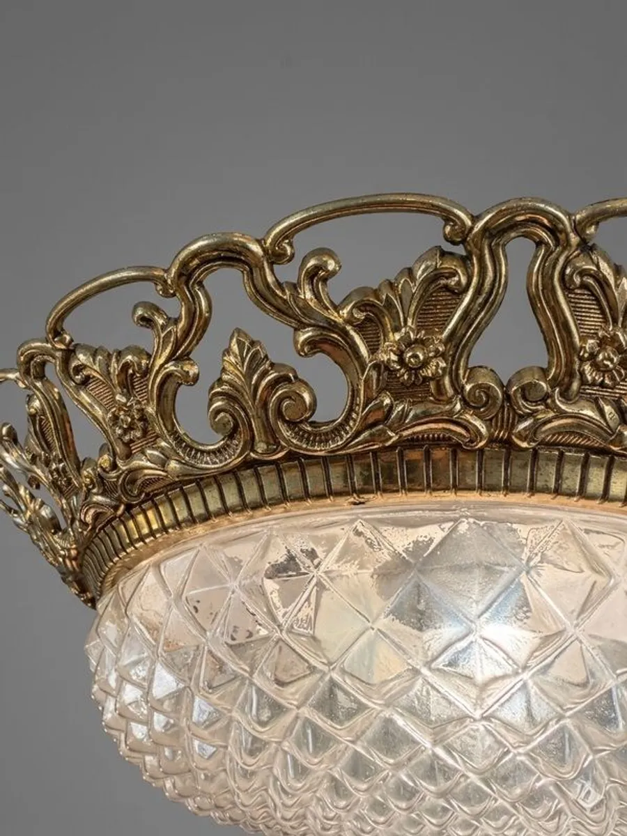 FLASH SALE ! Was 395 Now 320 ! Vintage 1960s French Brass & Cut Glass Statement Light - Image 3