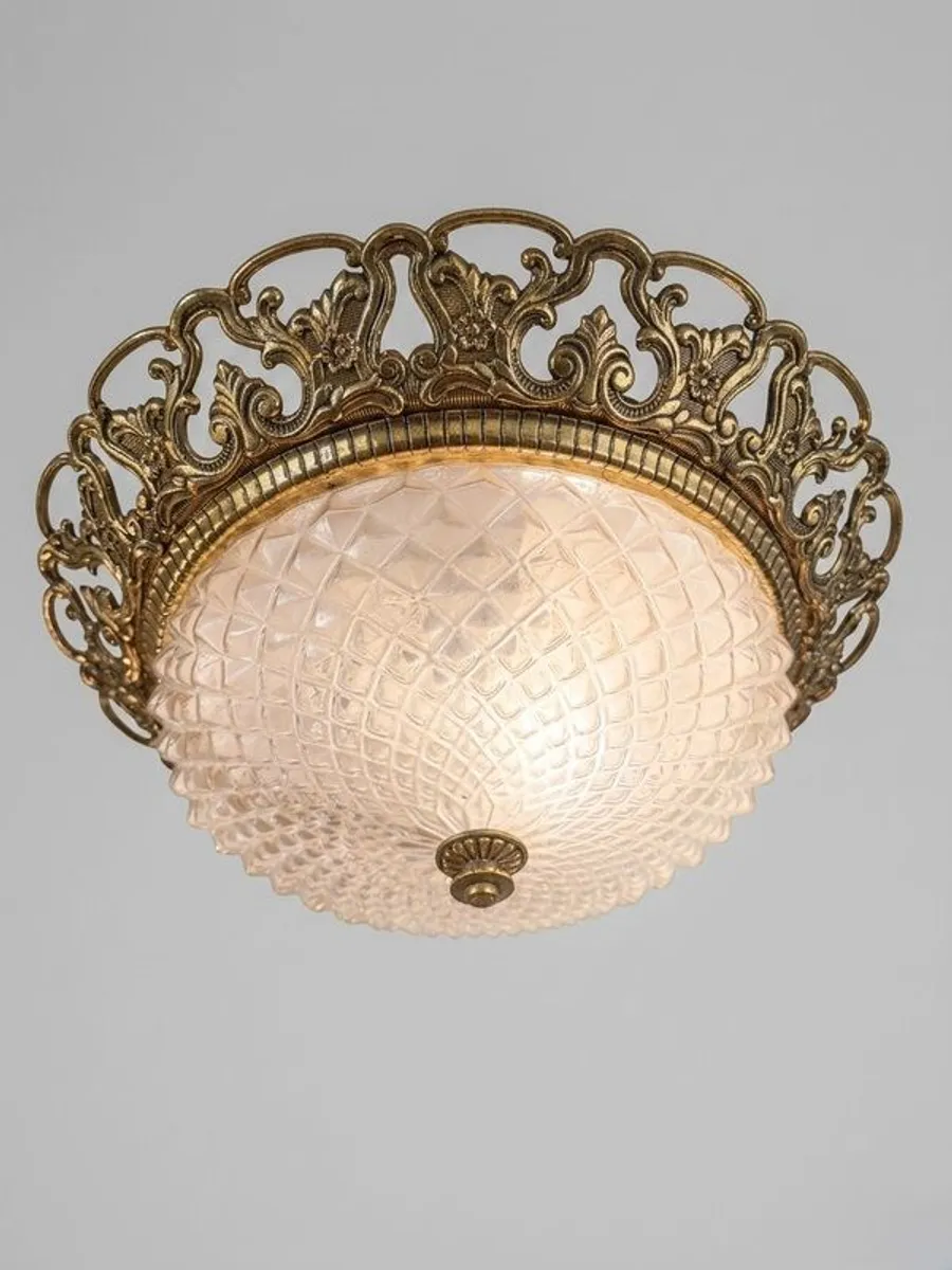 FLASH SALE ! Was 395 Now 320 ! Vintage 1960s French Brass & Cut Glass Statement Light - Image 4