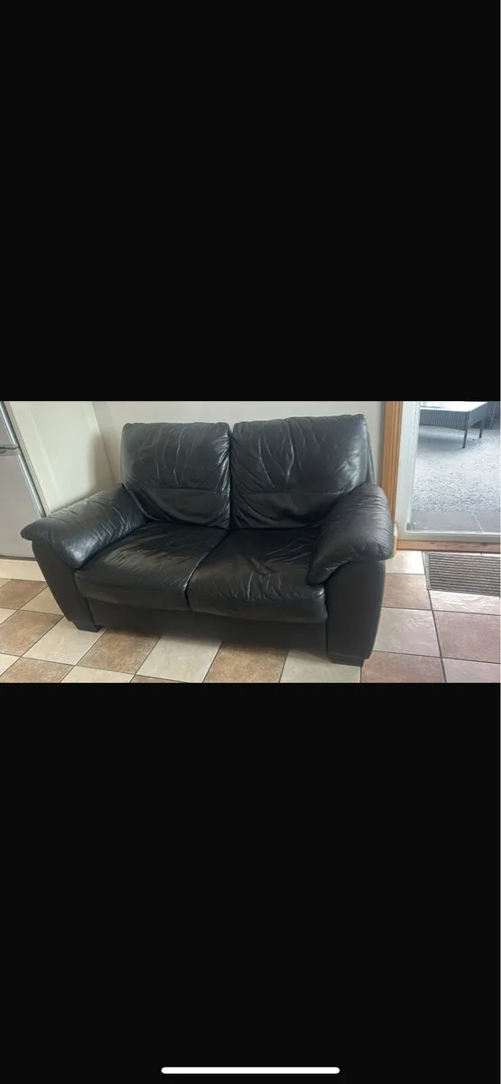 Two seater genuine leather sofa - Image 1