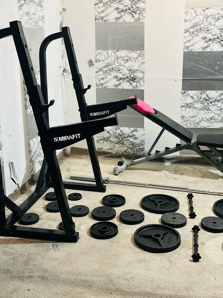 SQUAT RACK OLYMPIC WEIGHTS BENCH BARBELL DUMBBELLS - Image 2