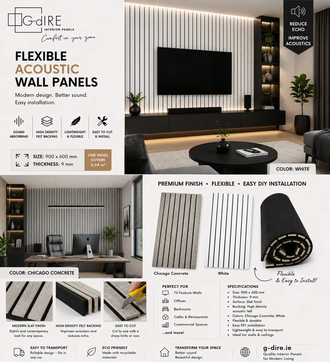 Flexible Acoustic Wall Panel 900 × 600 × 9 mm - Image 1