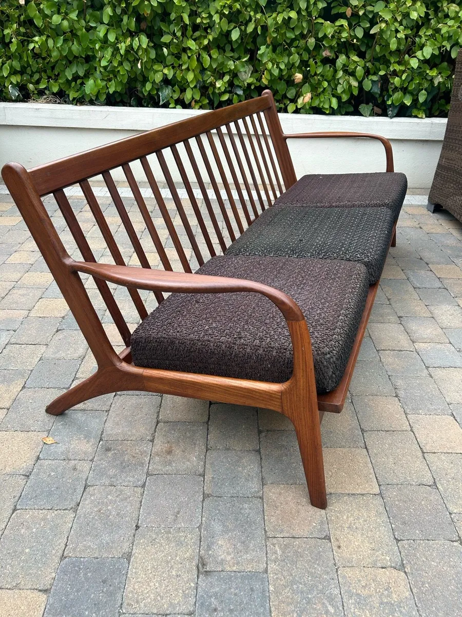 Mid century solid teak 3 seater sofa retro - Image 1
