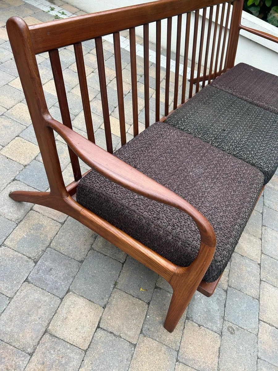 Mid century solid teak 3 seater sofa retro - Image 2