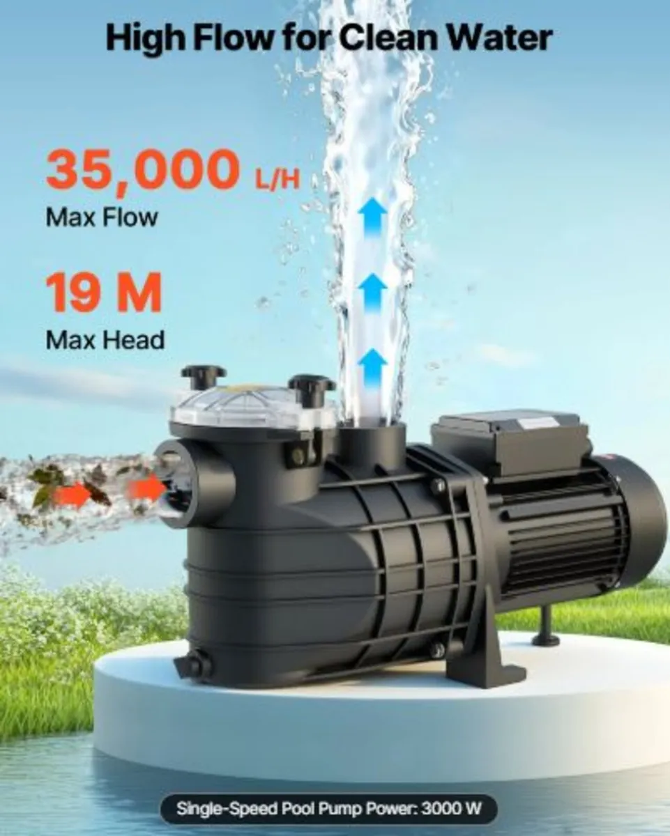 Pool Pump, 3000W, 35,000 L/H Max Flow Single Speed - Image 2