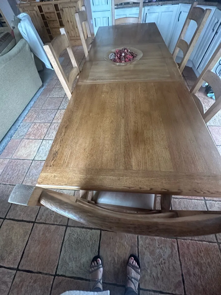 Large 8 SEATER solid oak table and chairs - Image 2