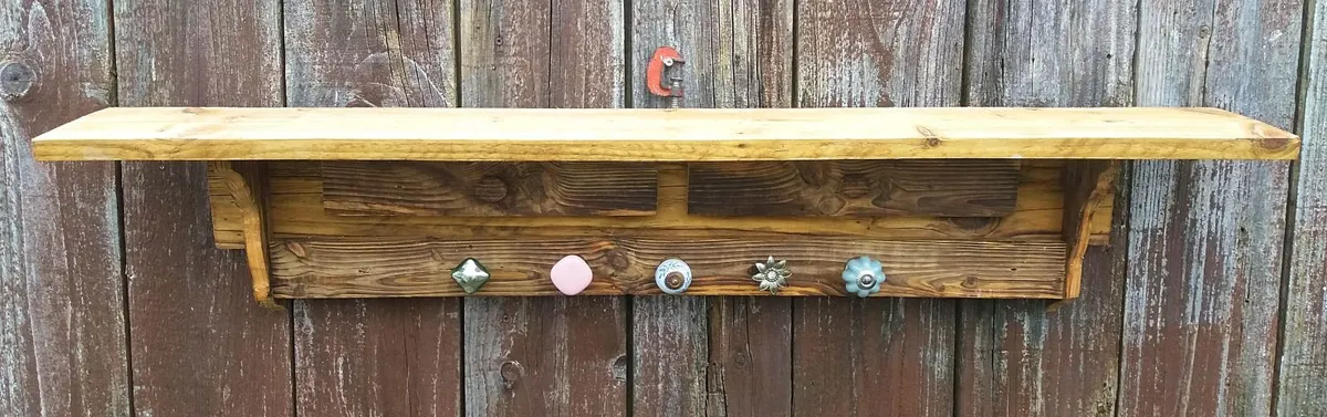 NEW Rustic Floating Coat Rack / Mantle / Shelf - Image 2
