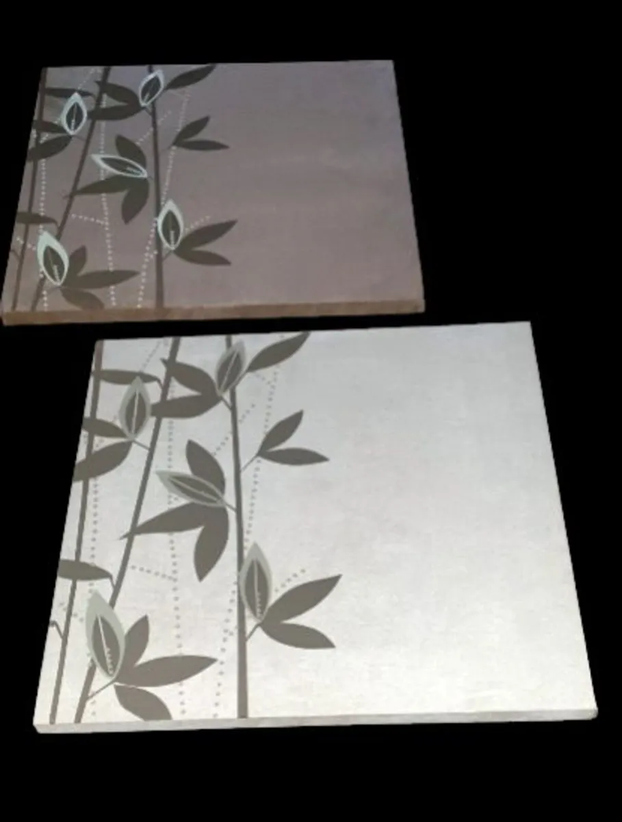 Pair of Large Suede-Effect Bamboo Wall Art Prints - Image 3