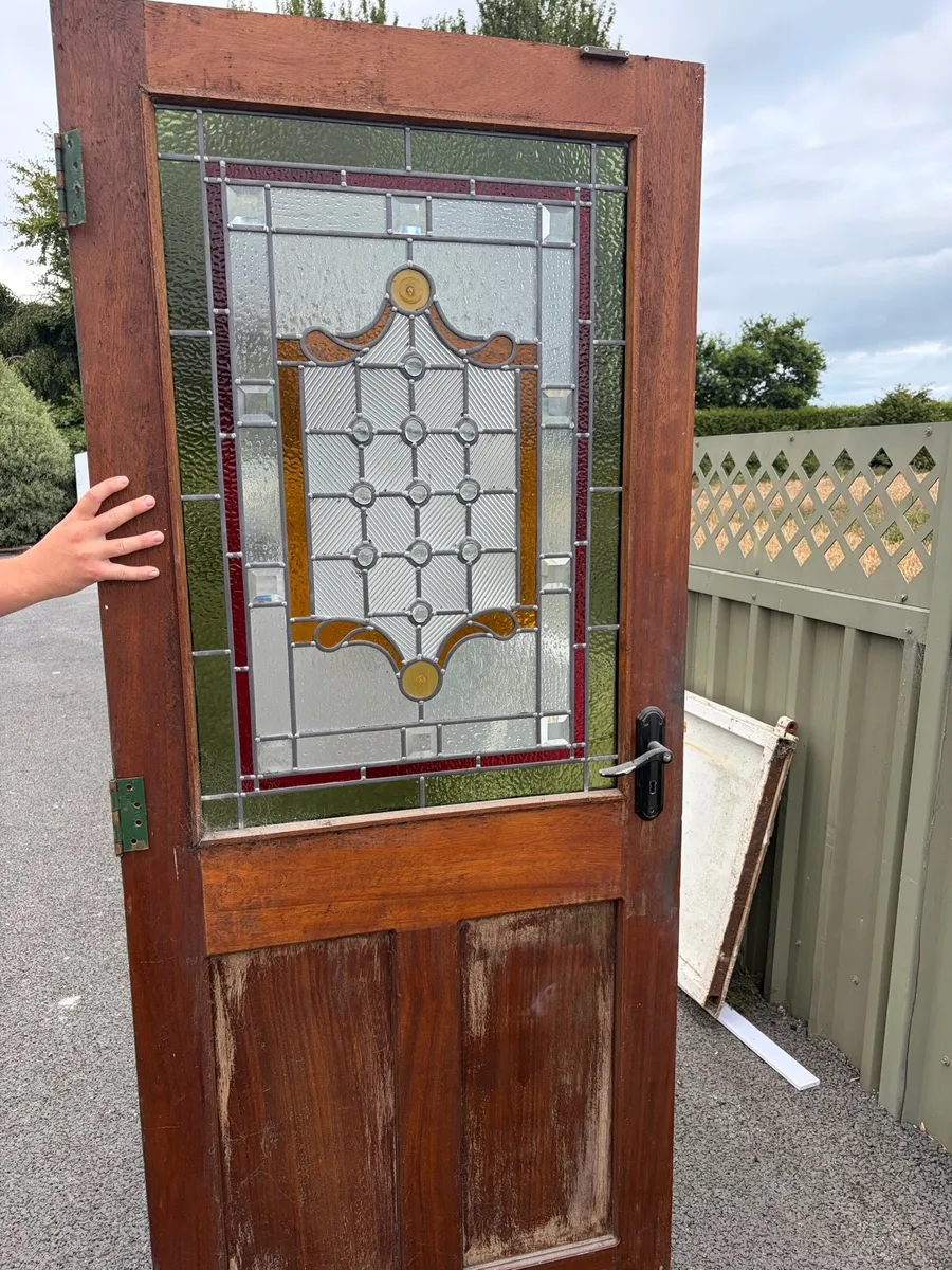 Teak door with stained glass - Image 2