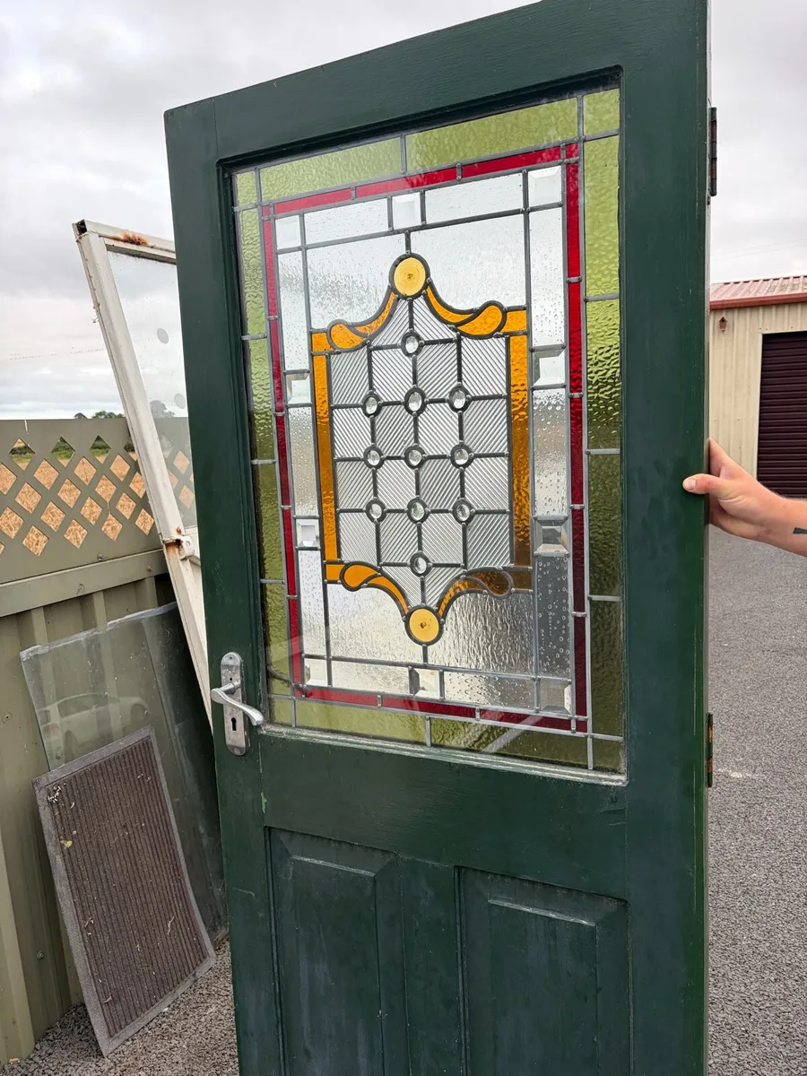 Teak door with stained glass - Image 1