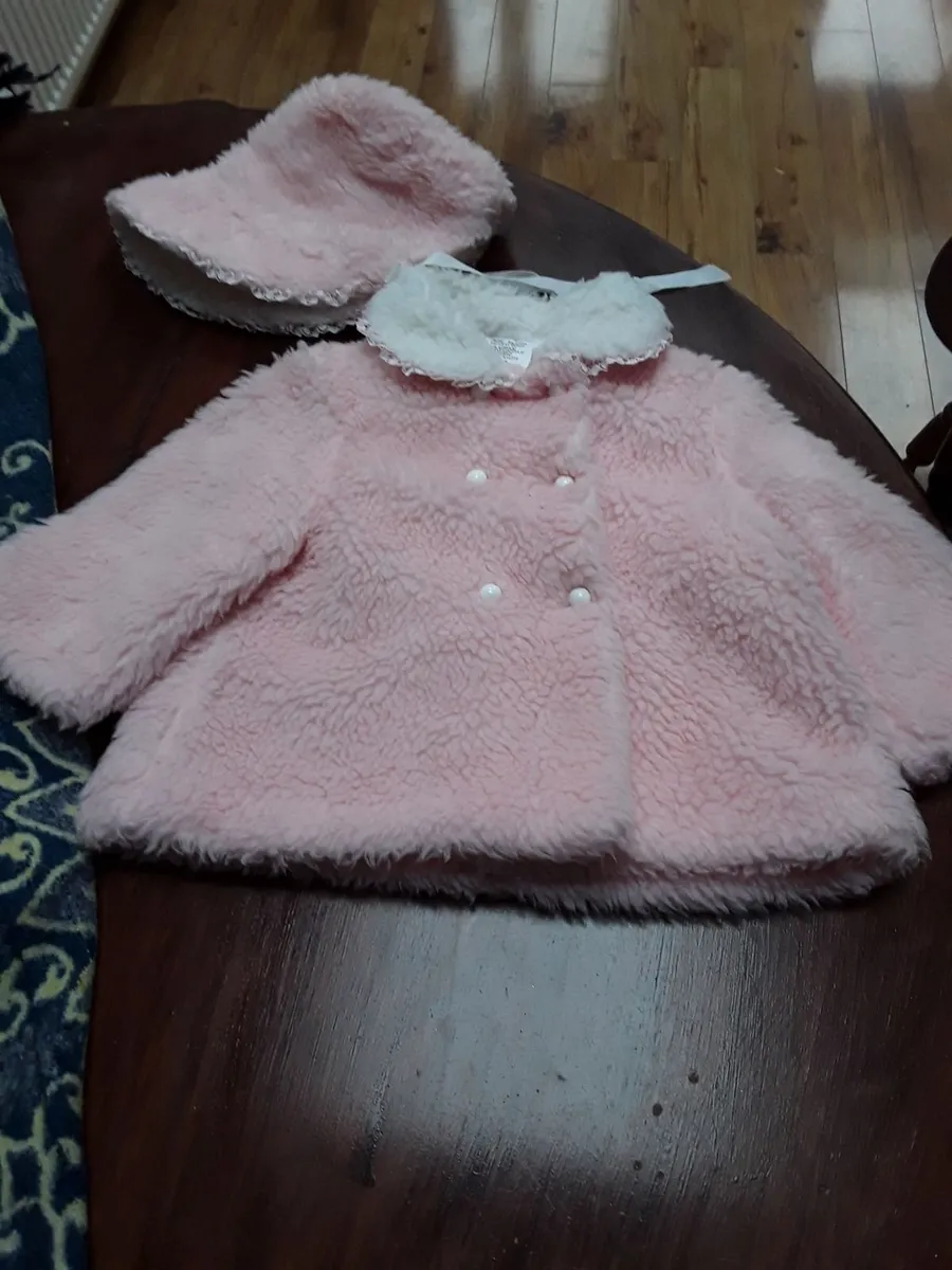 Vintage baby hat and coat for girl pink - Image 1