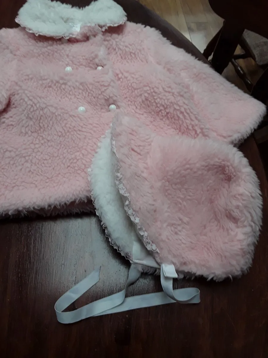 Vintage baby hat and coat for girl pink - Image 4