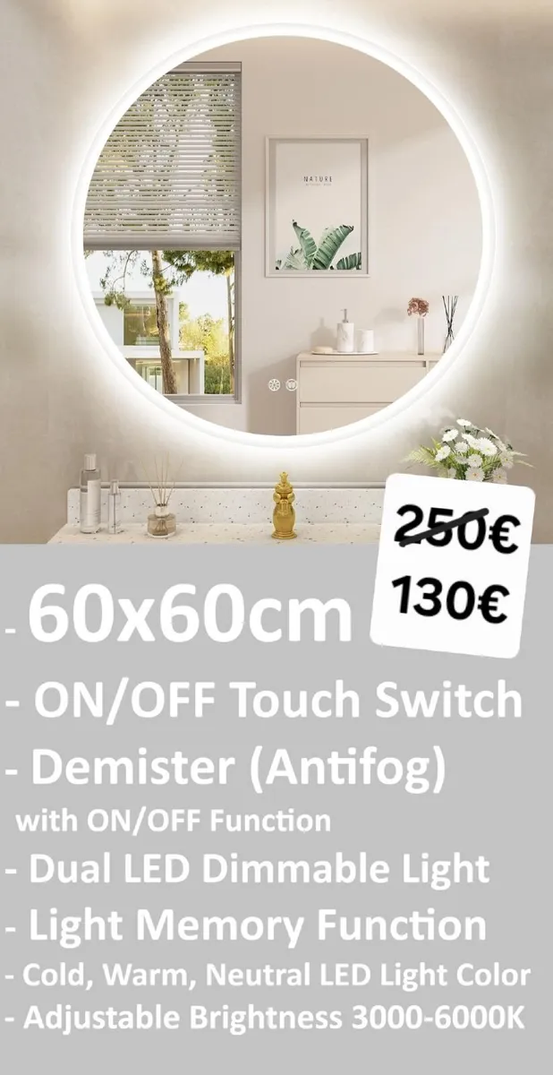 LED Bathroom Mirror 60cm Round Dual LED - Image 1
