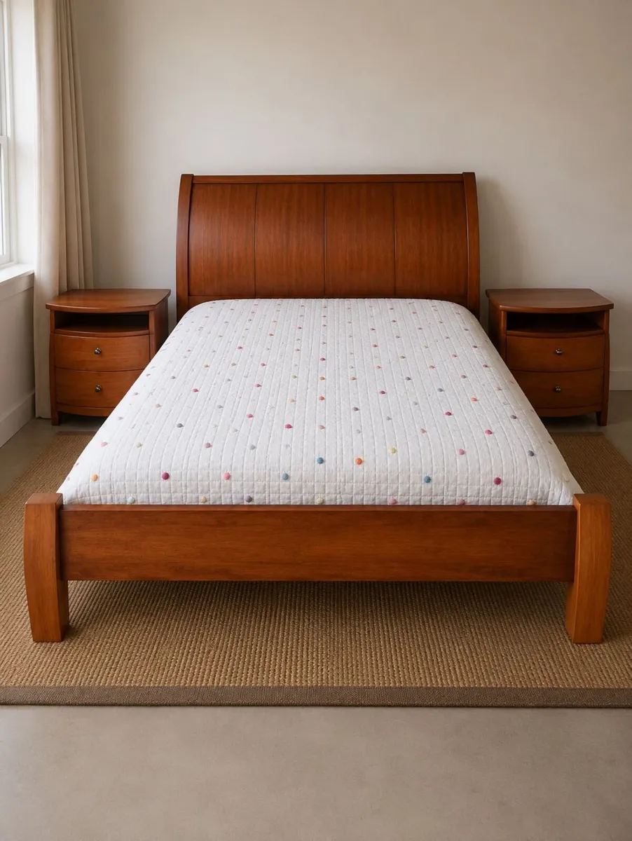 Solid Wood Double Bed Frame + 2 Matching Bedside L - Image 2