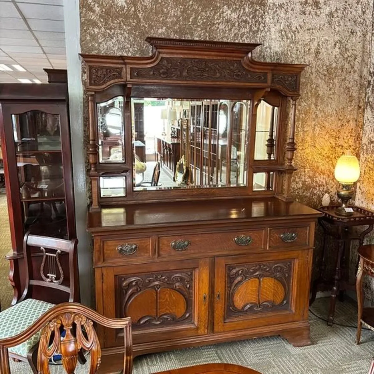 Superb late Victorian solid oak mirrored sideboard