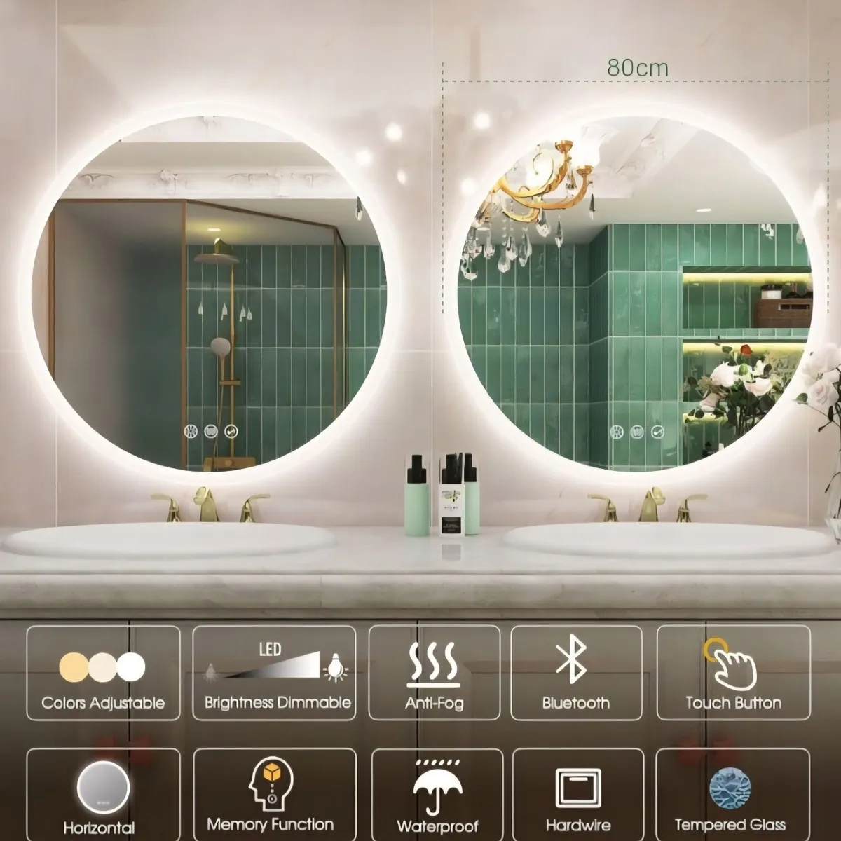 LED Bathroom Mirror 80cm Makeup Dual LED Bright - Image 4