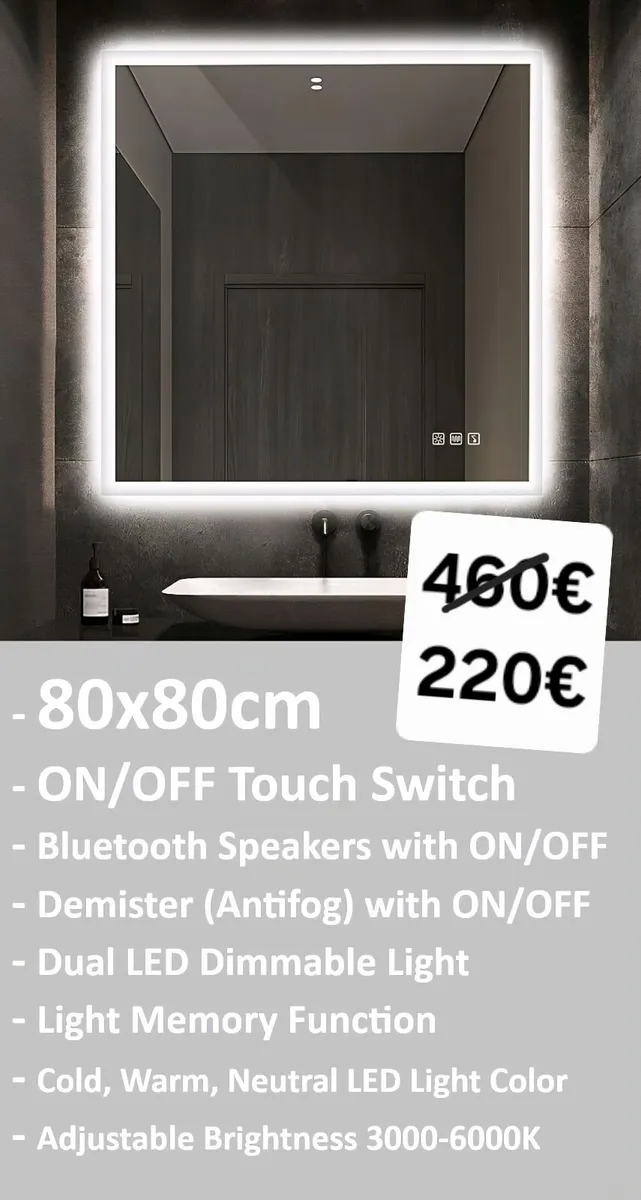 LED Bathroom Mirror 80x60cm - Image 2
