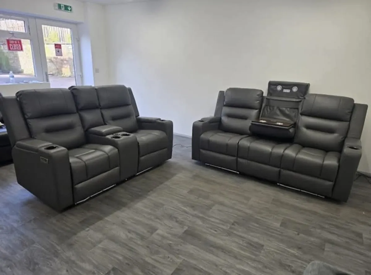 Titan 3+2 Dark Grey Leather Recliner Sofa Set - Image 3