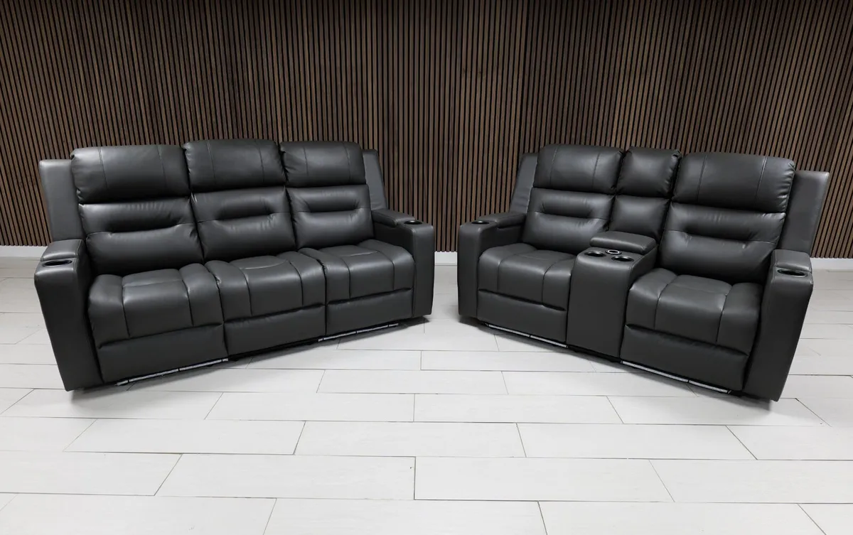 Titan 3+2 Dark Grey Leather Recliner Sofa Set - Image 2