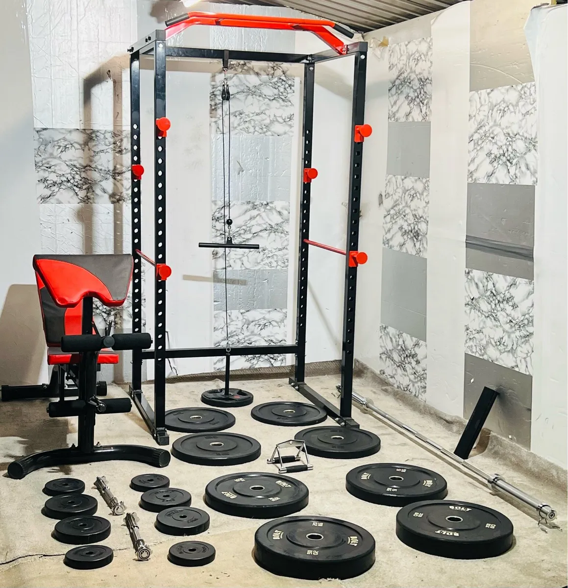 POWER RACK LARGE BENCH RUBBER WEIGHTS BAR ++ - Image 1